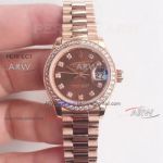Perfect Replica Rolex Datejust Brown Diamond Dial Diamond Bezel Everose Gold Ladies Watch
